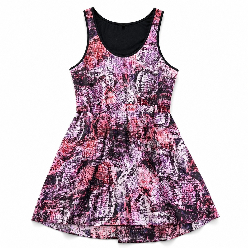 GUESS Sleeveless Dress Snakeskin Print Pink Black Purple Size Medium